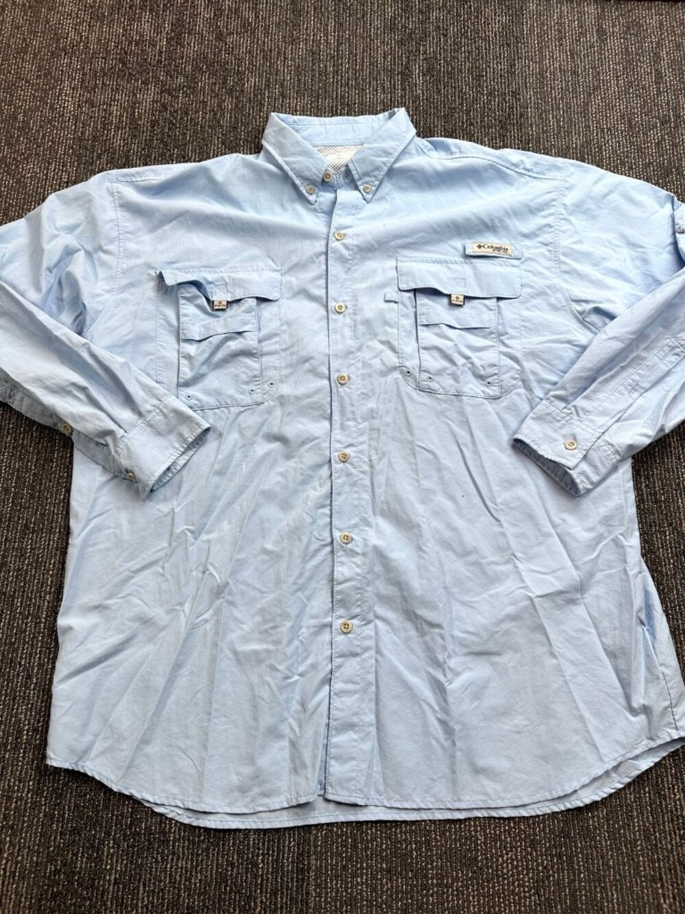 Columbia PFG Mens XLT Light Blue Long Sleeve Fishing Shirt Big Tall Bahama